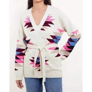 NEW &ISLA tahlia longline aztec cardigan in oatmeal multi